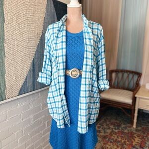 Tackle & Tides 100% Cotton Flannel Blue Plaid Button Up Shacket